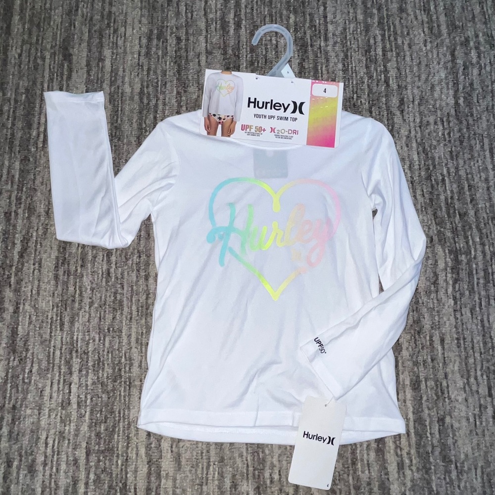 Hurley Girls Size 4 UPF 50+ Swim Top Long Sleeve Sun Protection Rash Guard